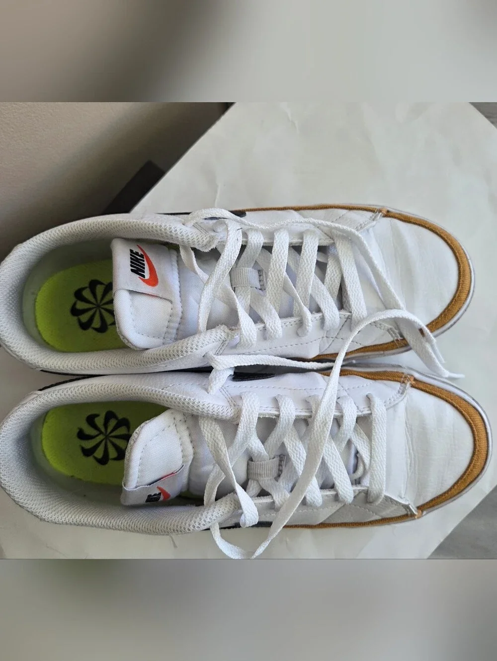 Nike White Court Legacy  Sneakers with Mustard Trim. W7.5 - Picture 4 of 6